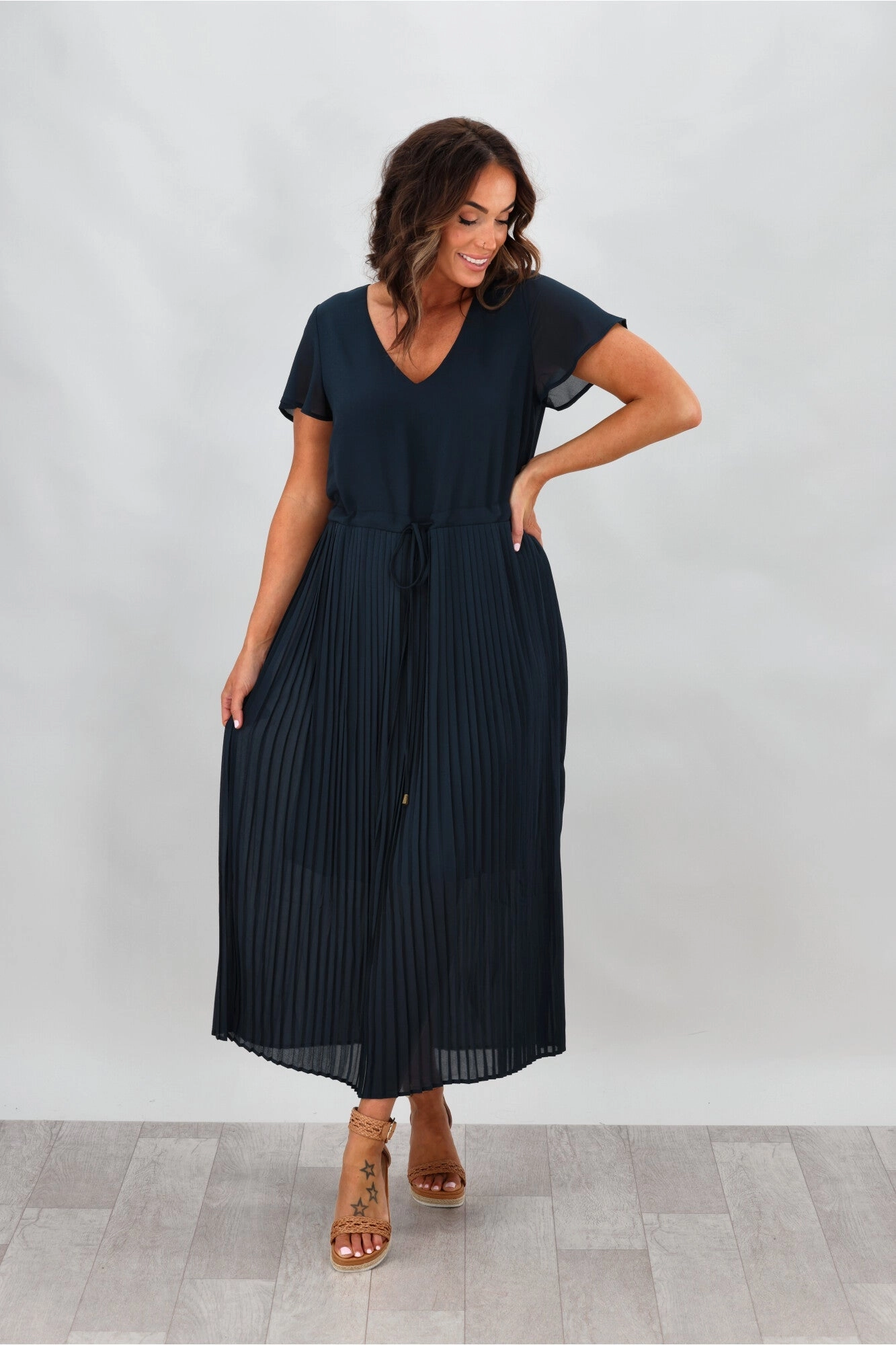 Gloss by Shine On Nyla Pleated Dress Deep Teal