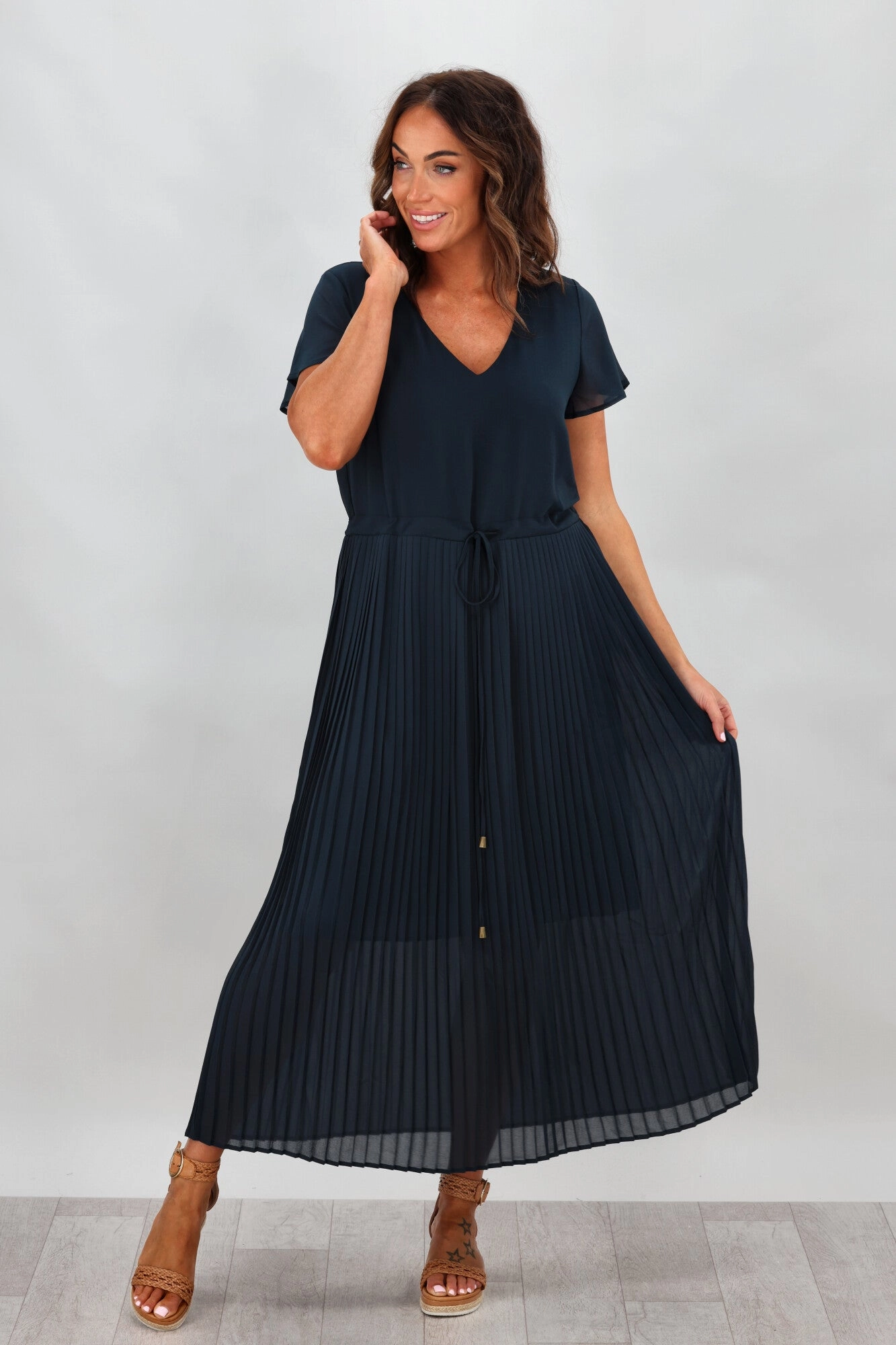 Gloss by Shine On Nyla Pleated Dress Deep Teal