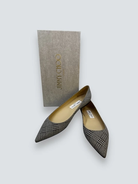 Jimmy Choo Houndstooth Print Glitter Accents Flats - Size UK 4.5