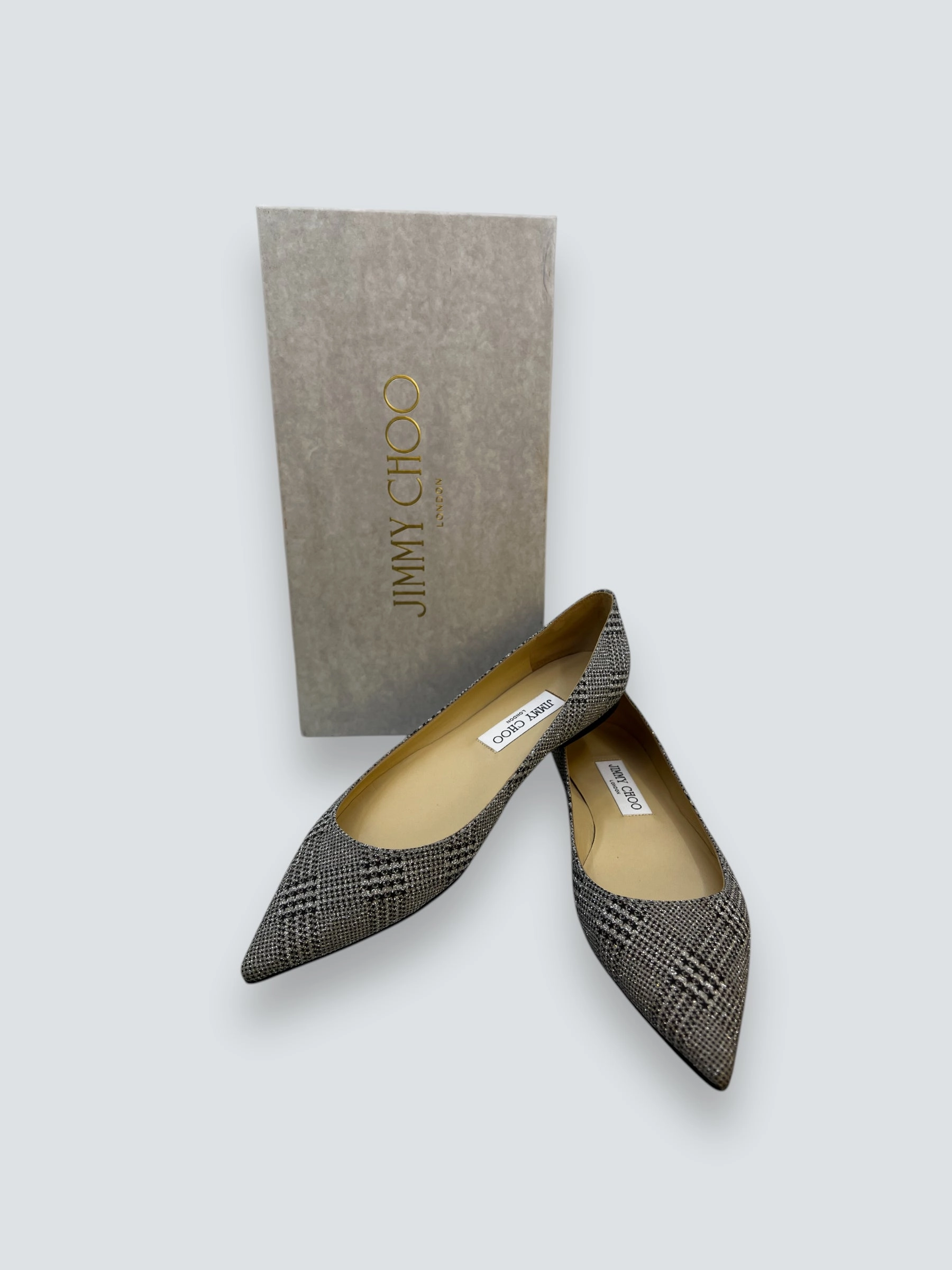 Jimmy Choo Houndstooth Print Glitter Accents Flats - Size UK 4.5