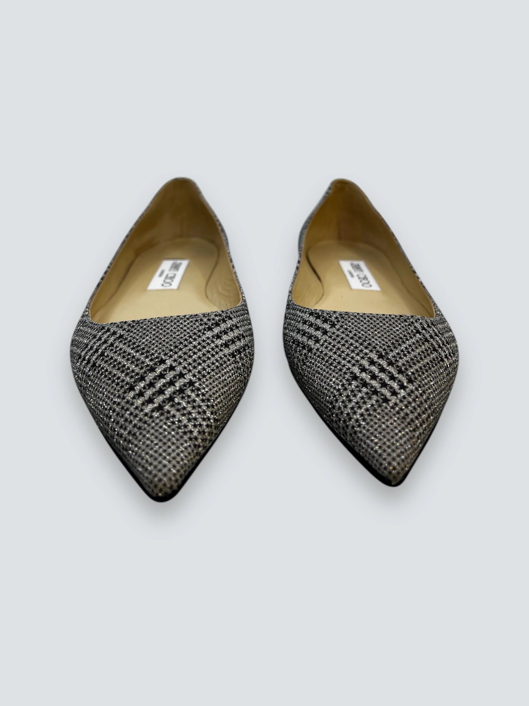Jimmy Choo Houndstooth Print Glitter Accents Flats - Size UK 4.5