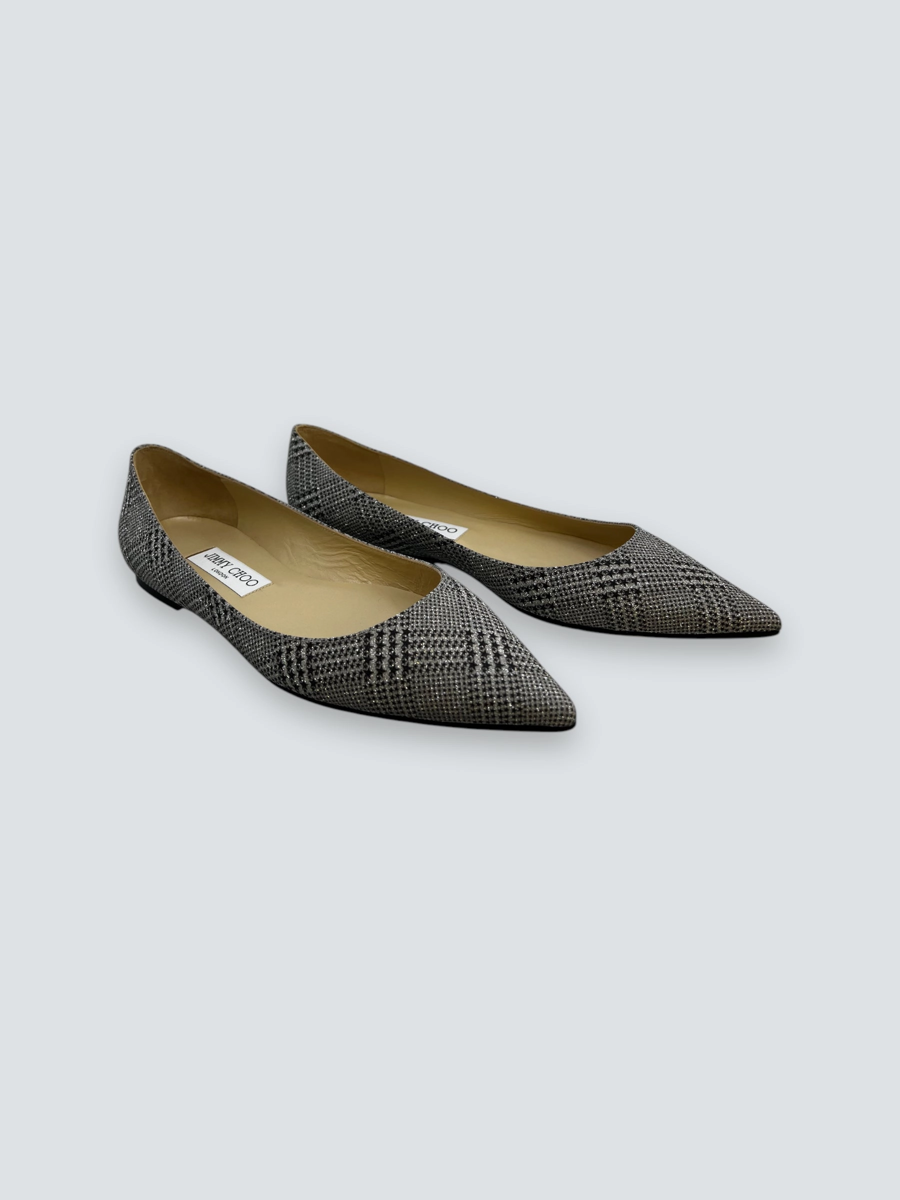 Jimmy Choo Houndstooth Print Glitter Accents Flats - Size UK 4.5