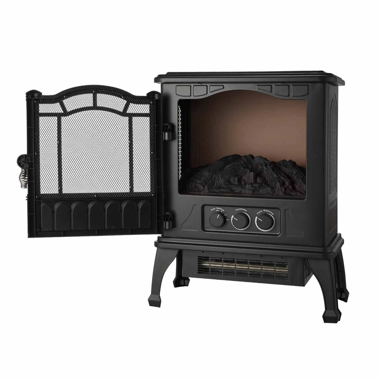 Mainstays SHAG-G24F Black 1500w 2-Setting 3D Electric Stove Heater with Life-like Flame