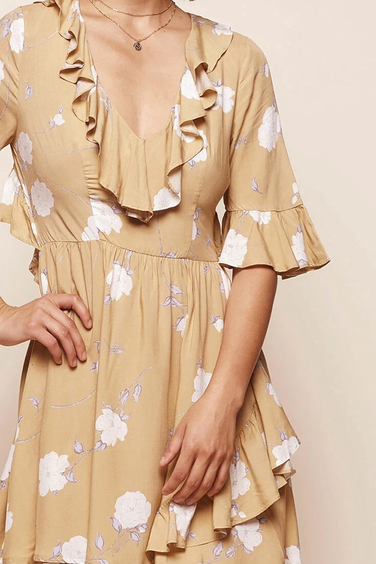 Mary-Kate Babydoll V-neck Dress Yellow
