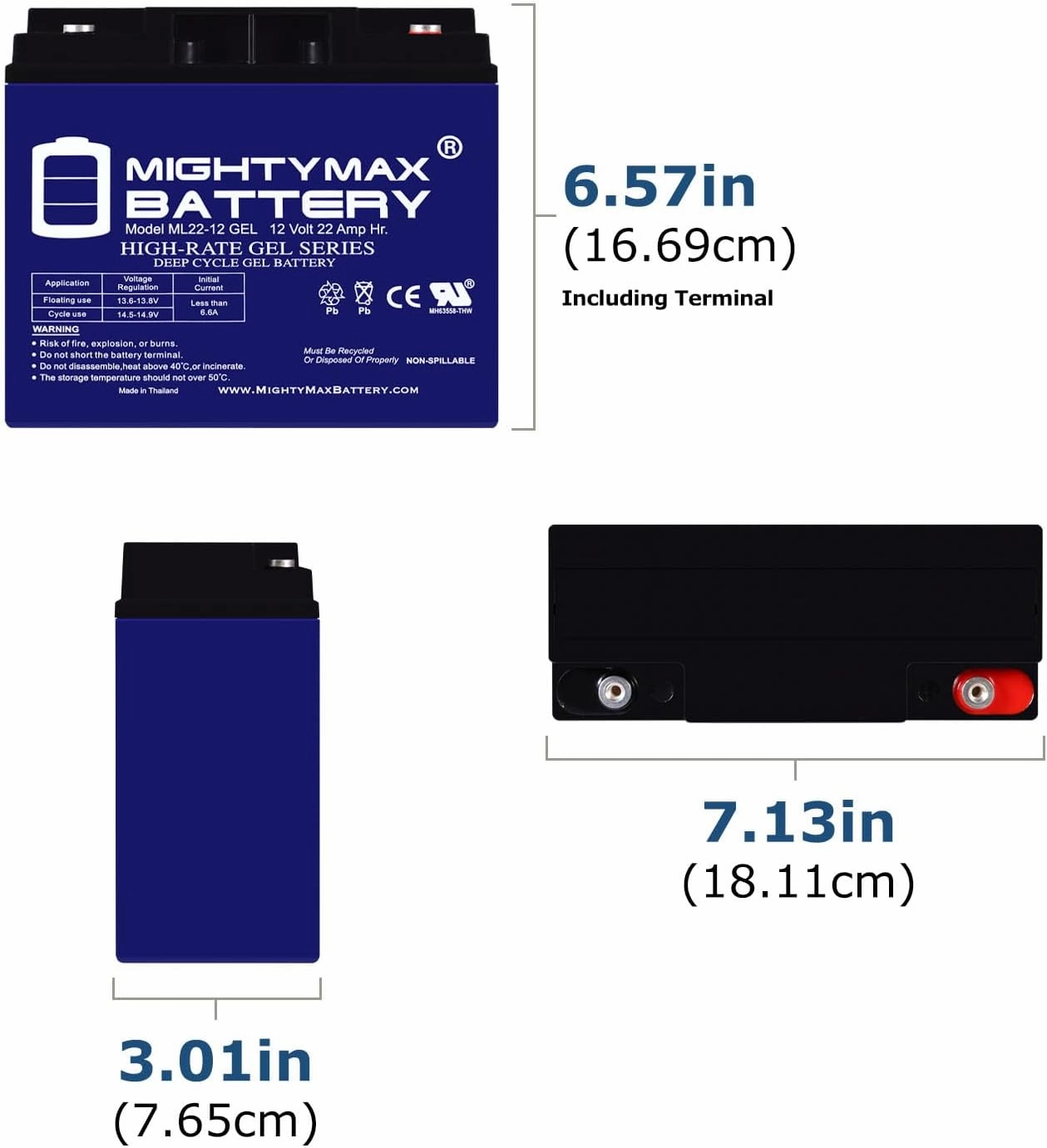 Mighty Max ML22-12GEL 12V 22 AH GEL Rechargeable Maintenance Free SLA AGM Battery