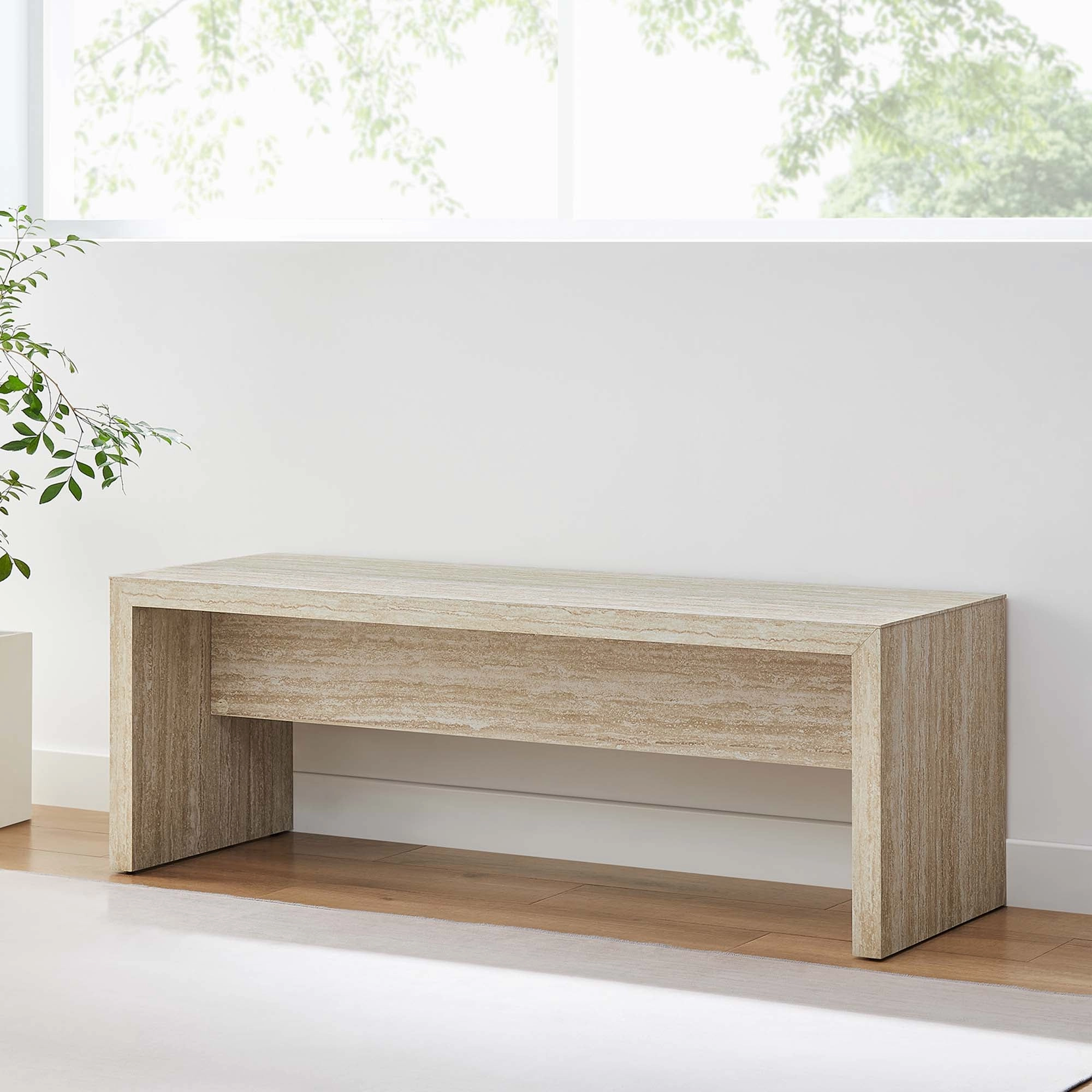 Mirella 53.5” Faux Travertine Bench by Modway