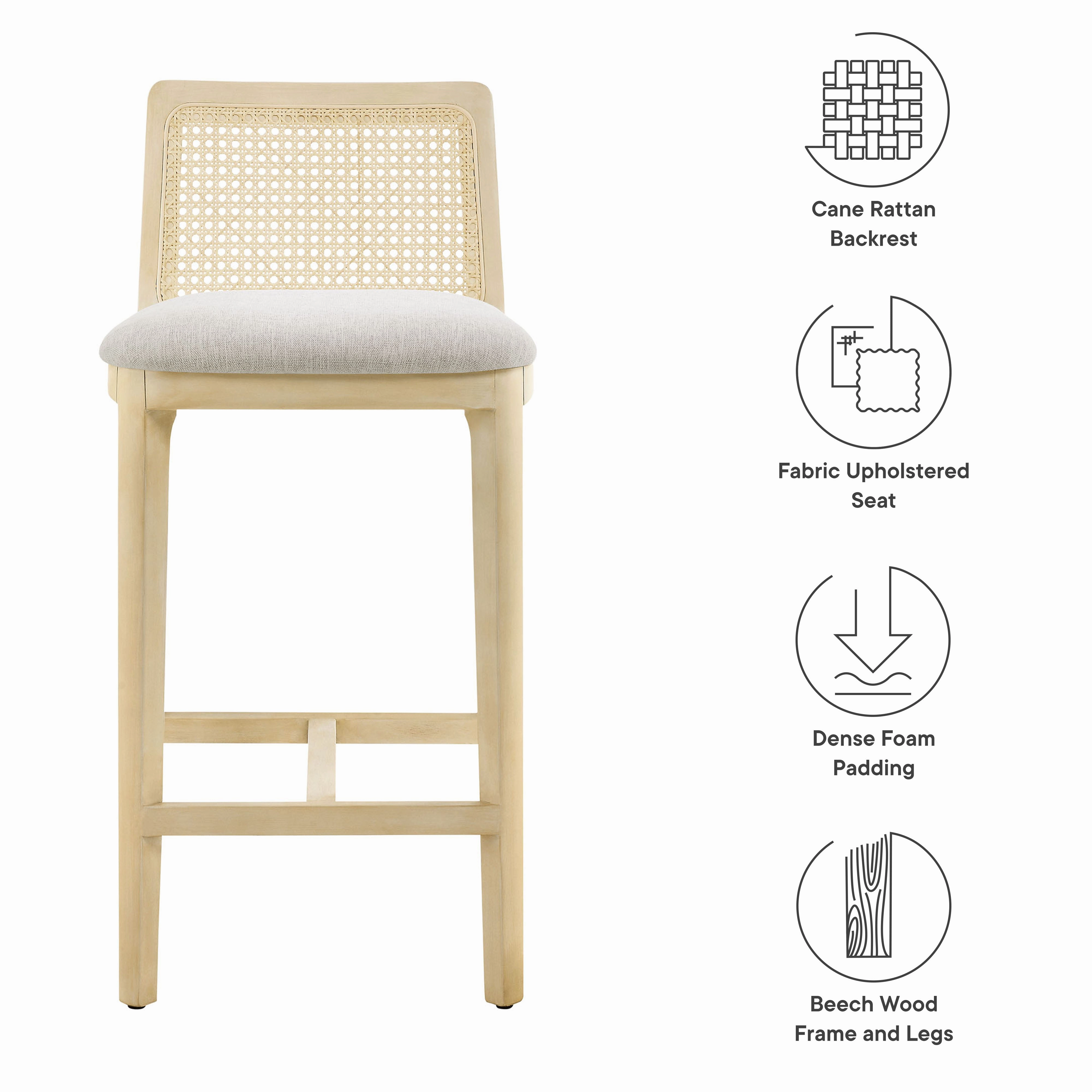 Monarch Beech Wood and Rattan Counter Stool by Modway