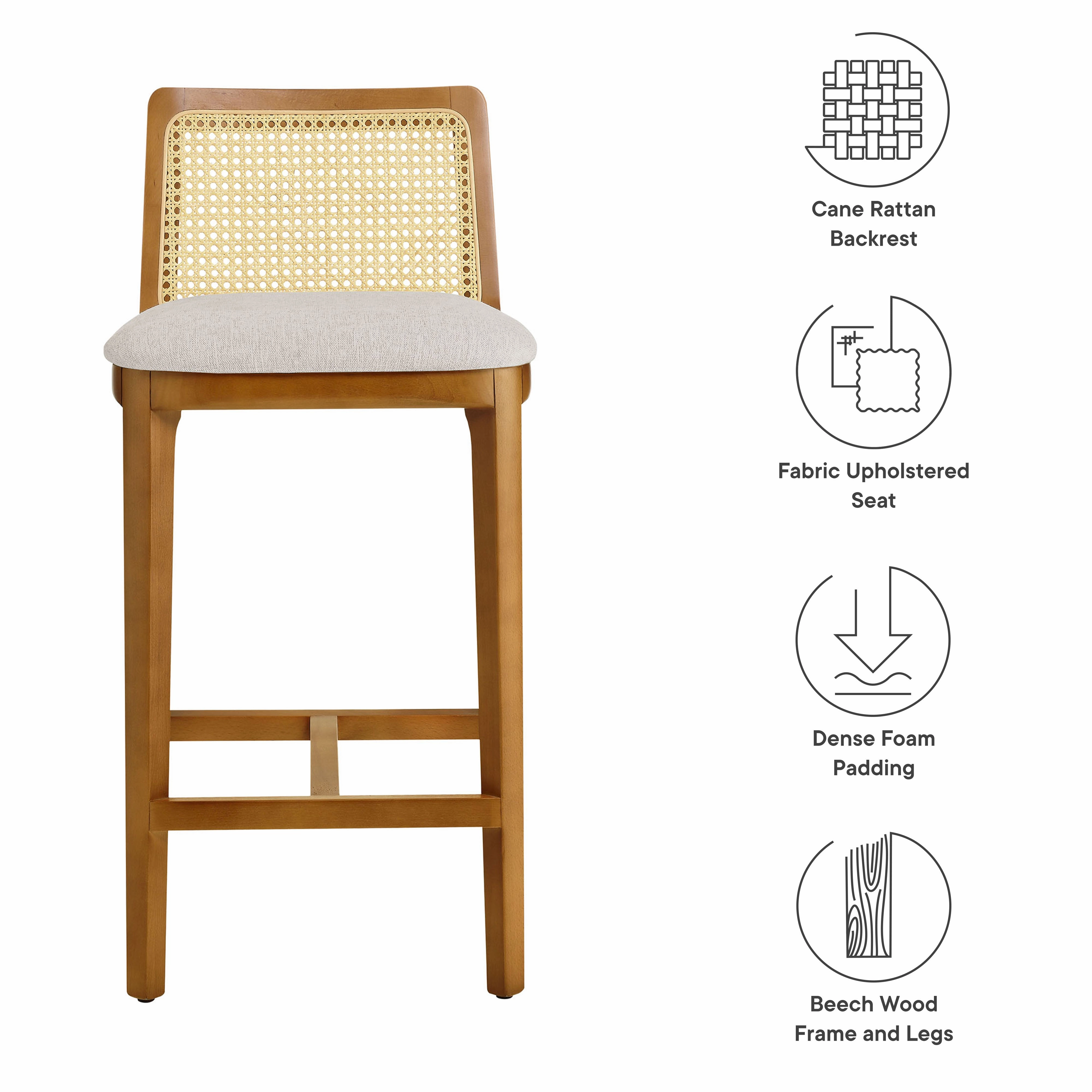 Monarch Beech Wood and Rattan Counter Stool by Modway