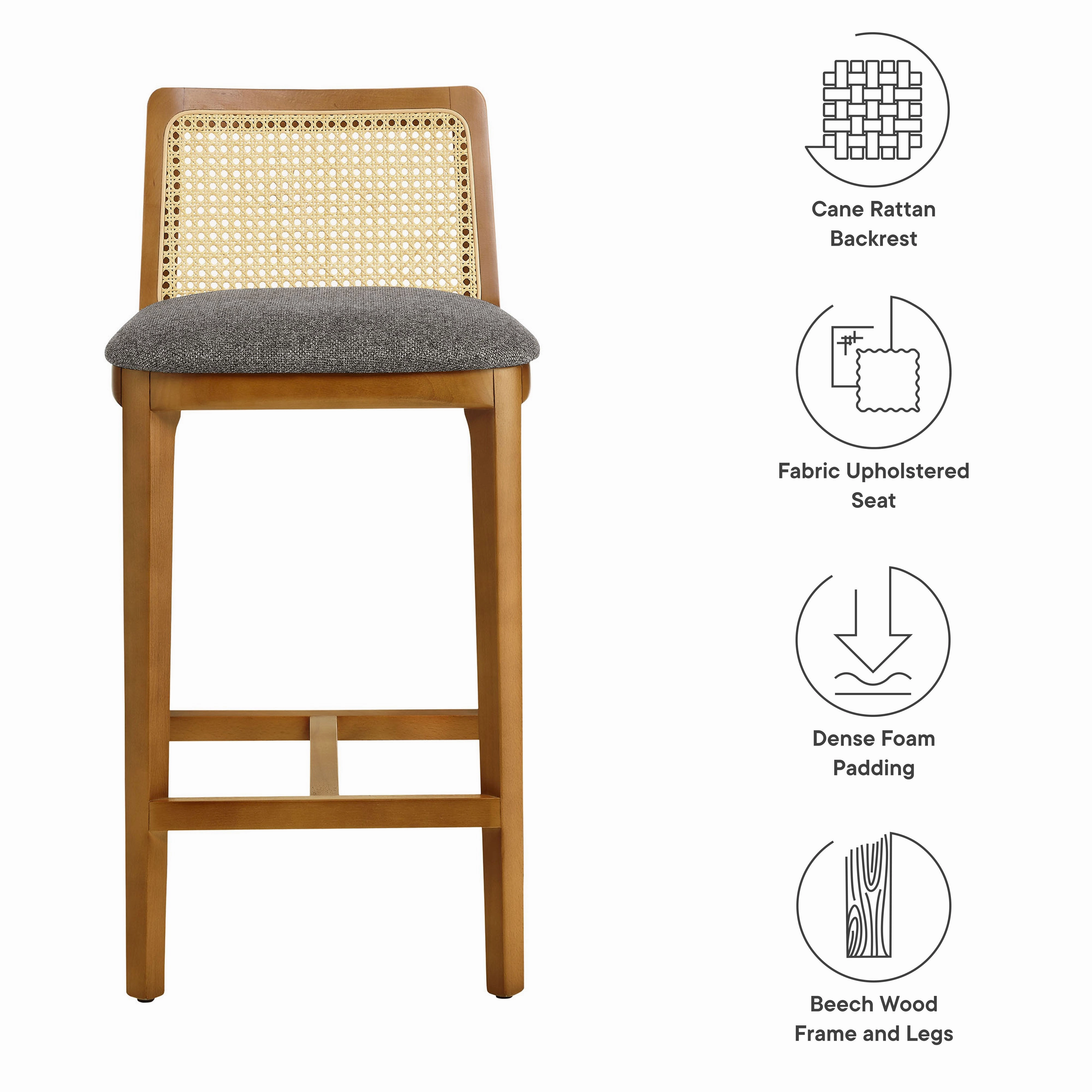 Monarch Beech Wood and Rattan Counter Stool by Modway