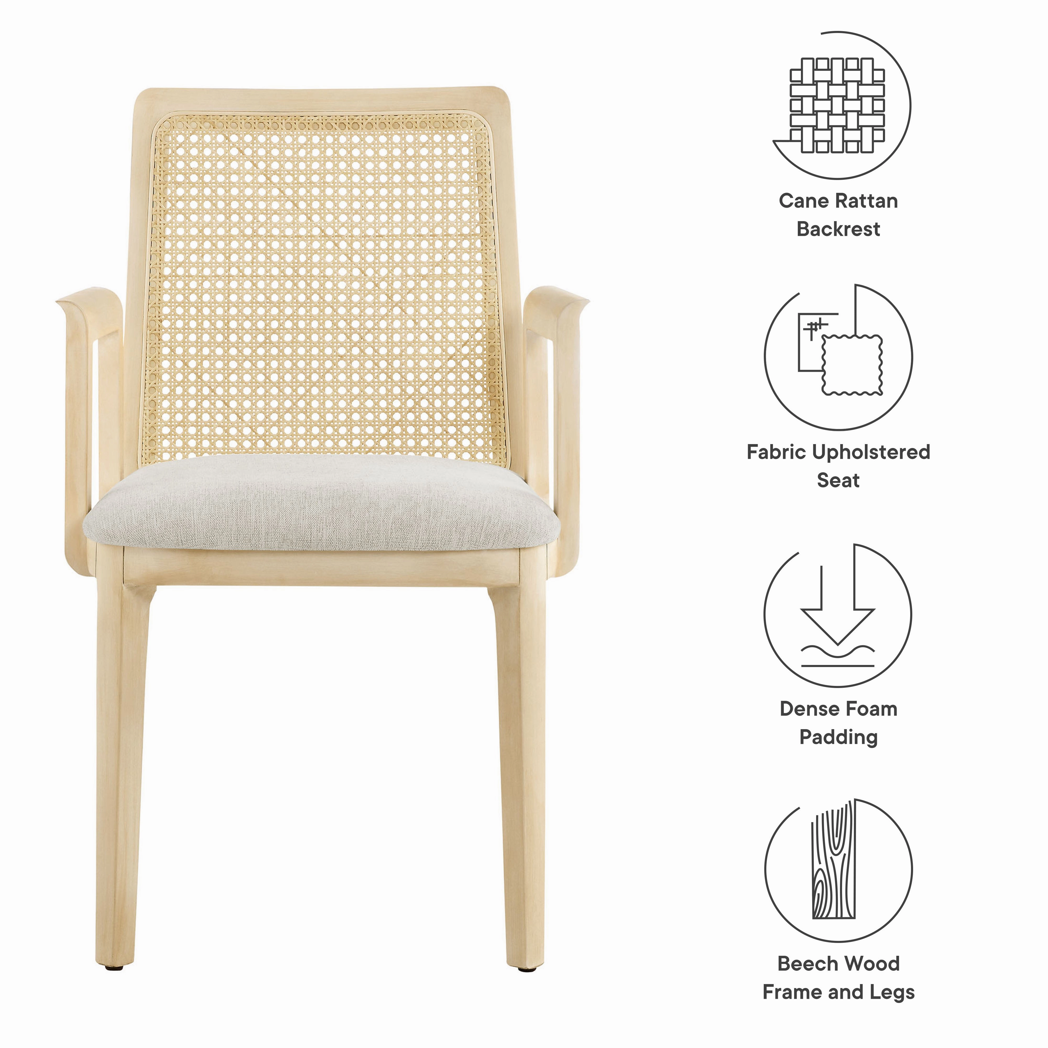 Monarch Beech Wood and Rattan Dining Armchair by Modway