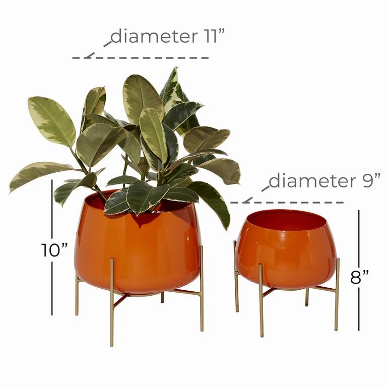 ORANGE METAL INDOOR OUTDOOR PLANTER WITH REMOVABLE STAND