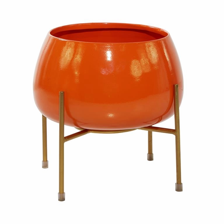ORANGE METAL INDOOR OUTDOOR PLANTER WITH REMOVABLE STAND