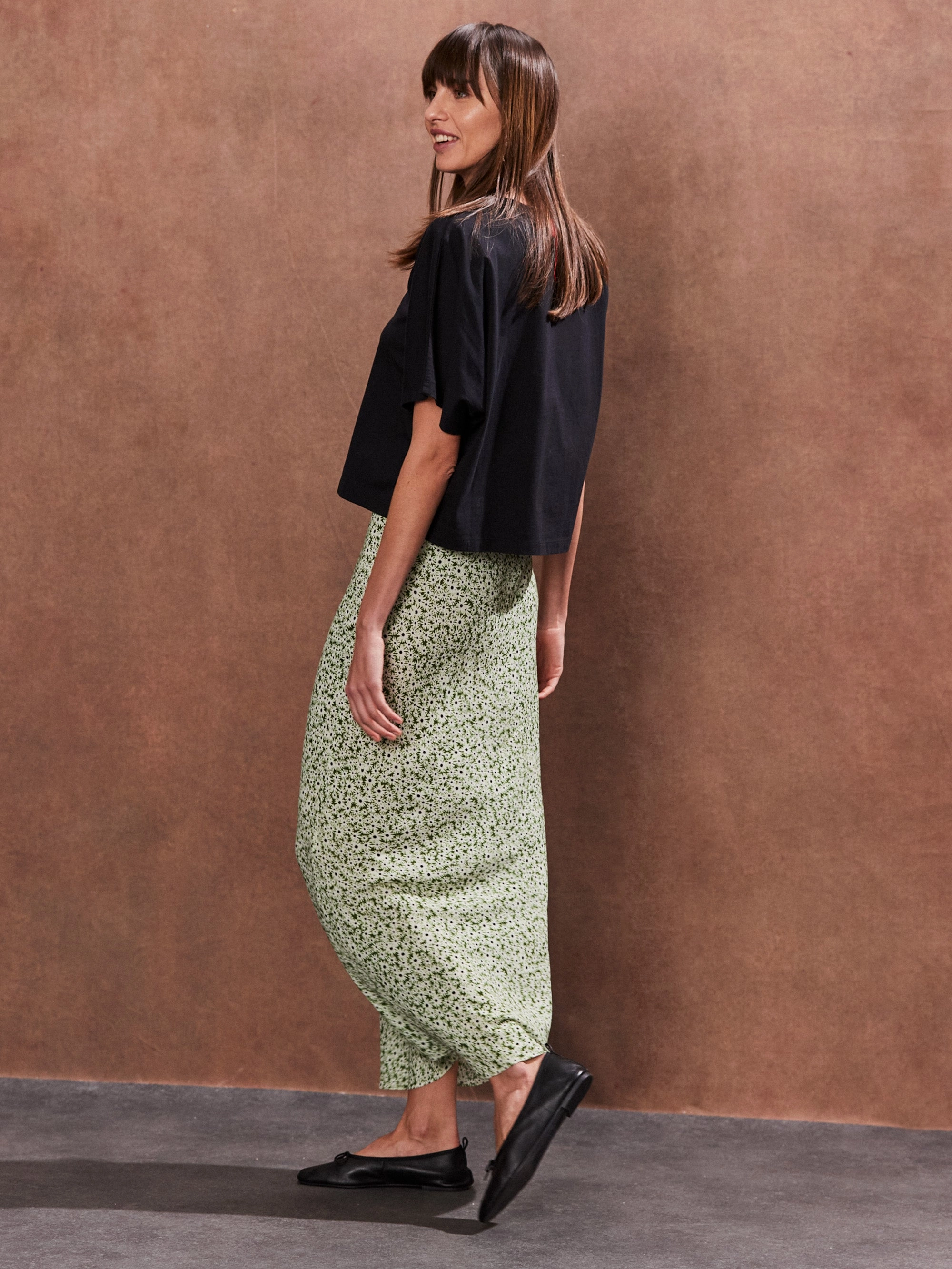 Petite Green Ditsy Bias Cut Maxi Skirt
