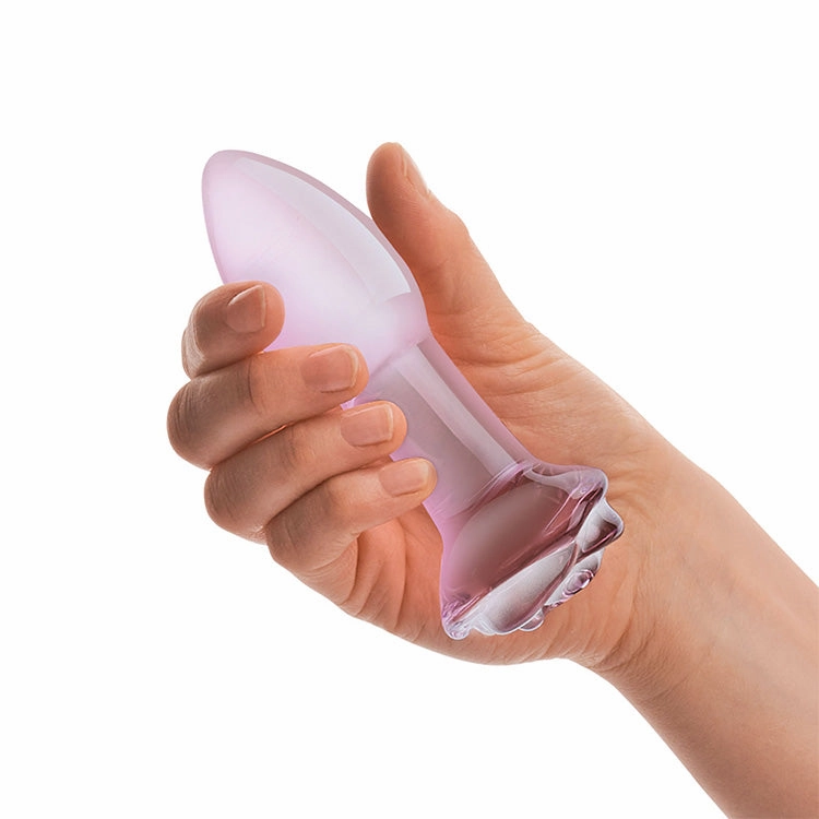 Pink Glass Rose Bud Anal Plug