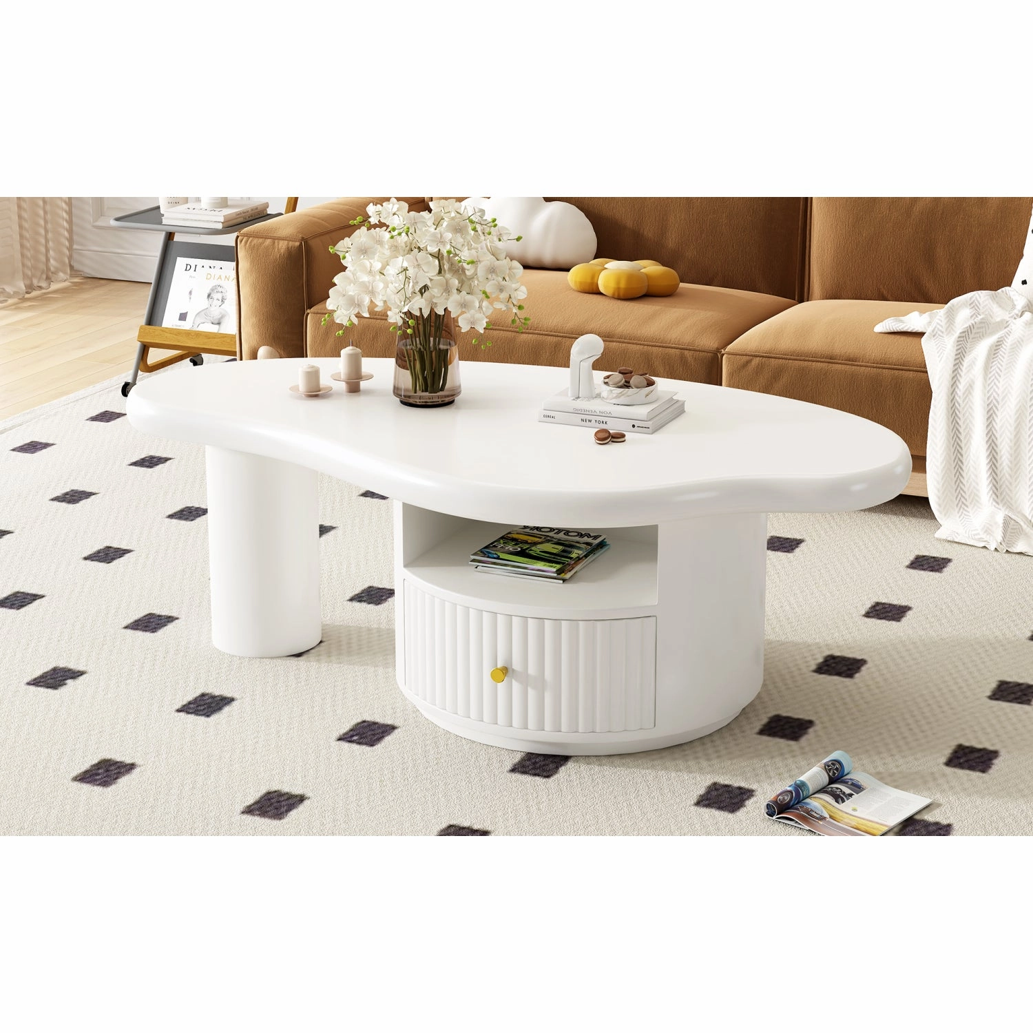 Streamdale Cloud Coffee Table w/ Drawer & Shelf