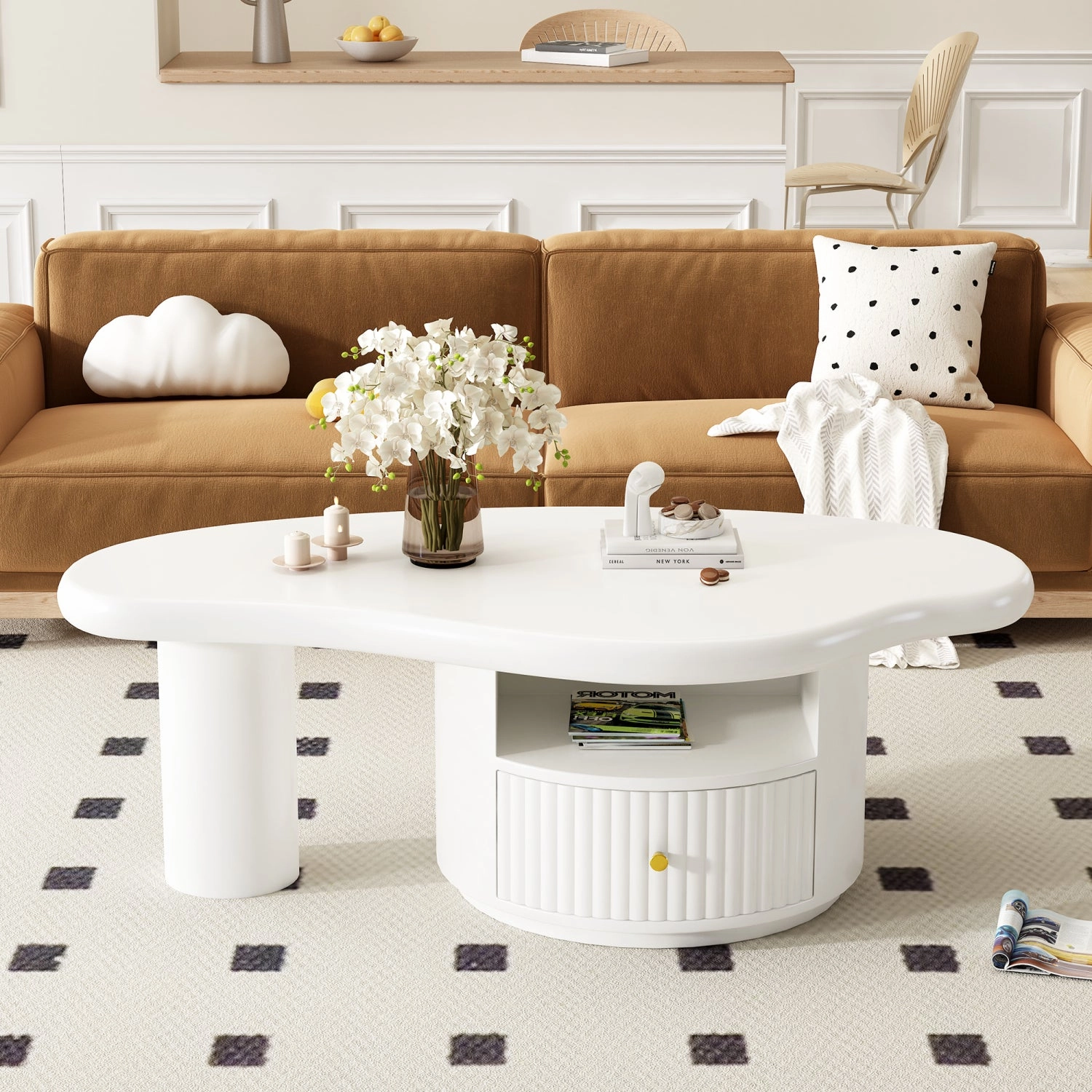 Streamdale Cloud Coffee Table w/ Drawer & Shelf