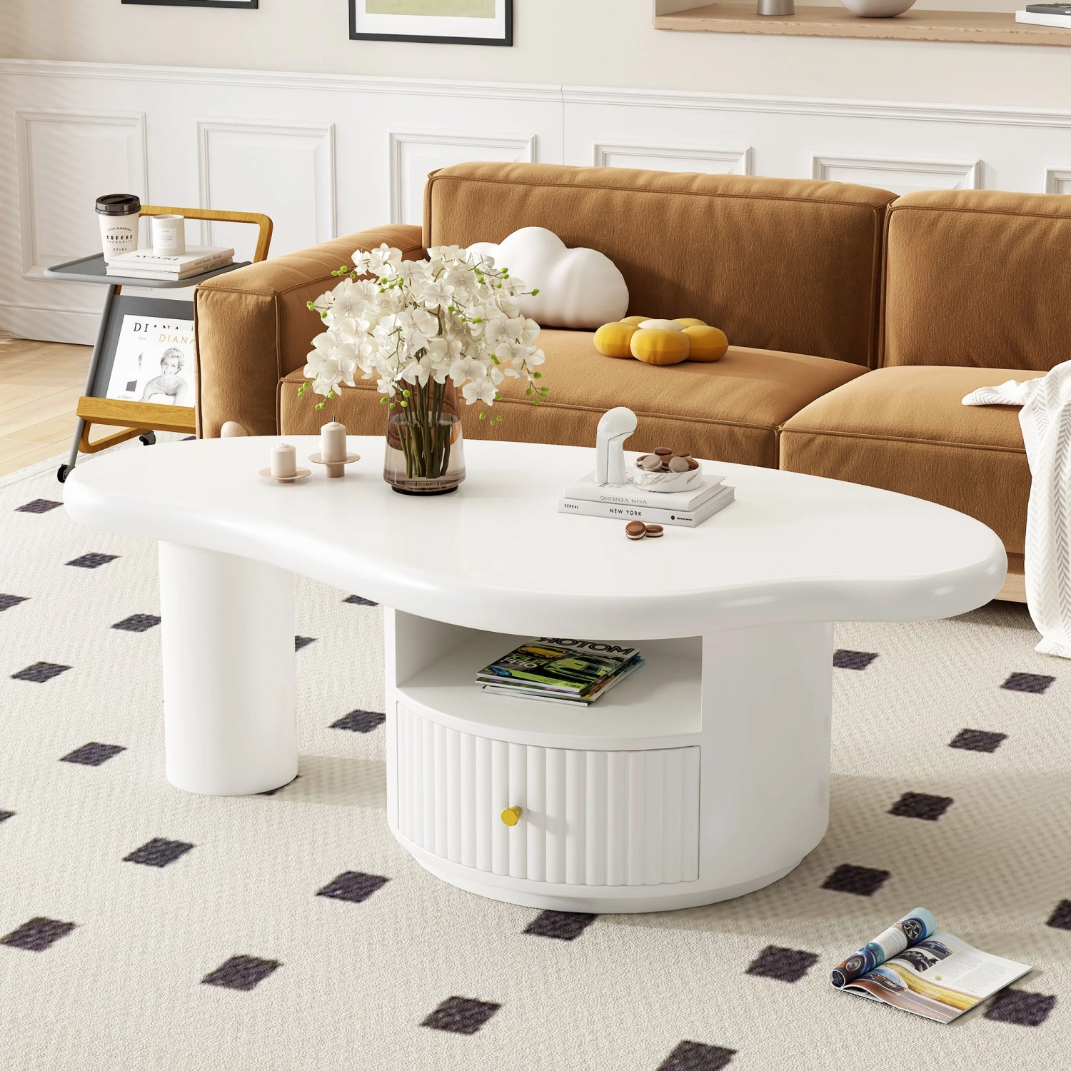 Streamdale Cloud Coffee Table w/ Drawer & Shelf