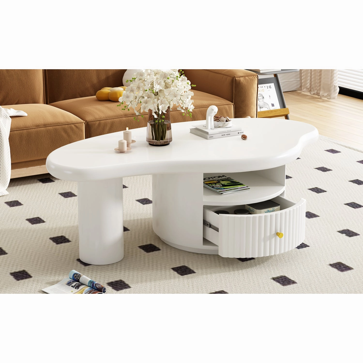 Streamdale Cloud Coffee Table w/ Drawer & Shelf