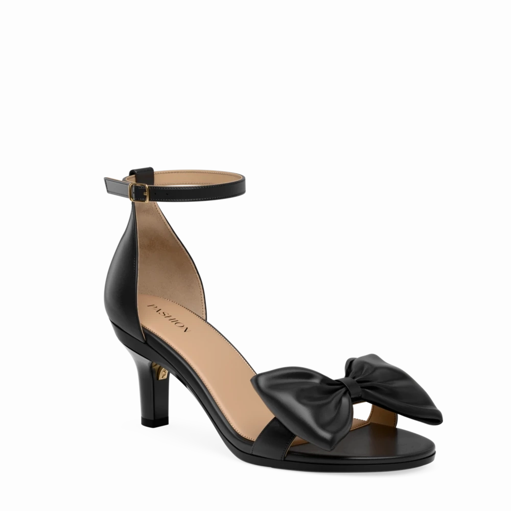 The Pashionista - Coal Satin Bow 3 Stiletto - FINAL SALE