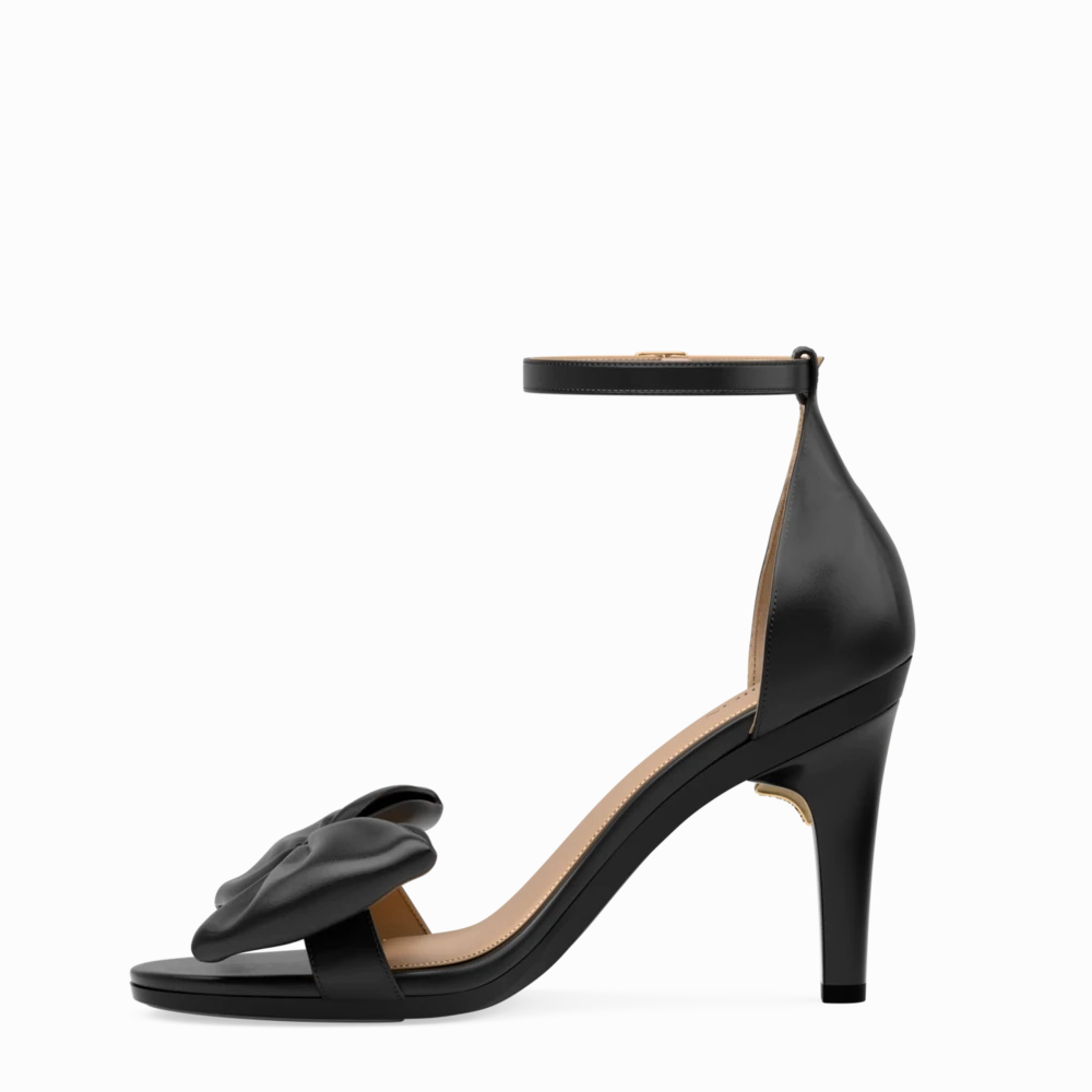 The Pashionista - Coal Satin Bow 4 Stiletto - FINAL SALE