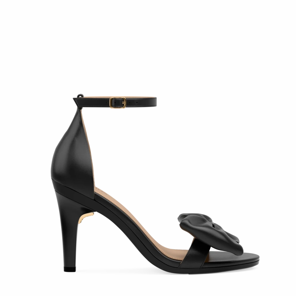 The Pashionista - Coal Satin Bow 4 Stiletto - FINAL SALE
