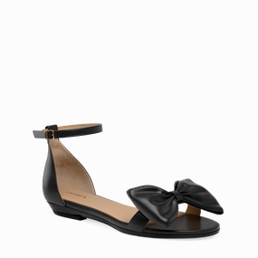 The Pashionista - Coal Satin Bow Flat - FINAL SALE