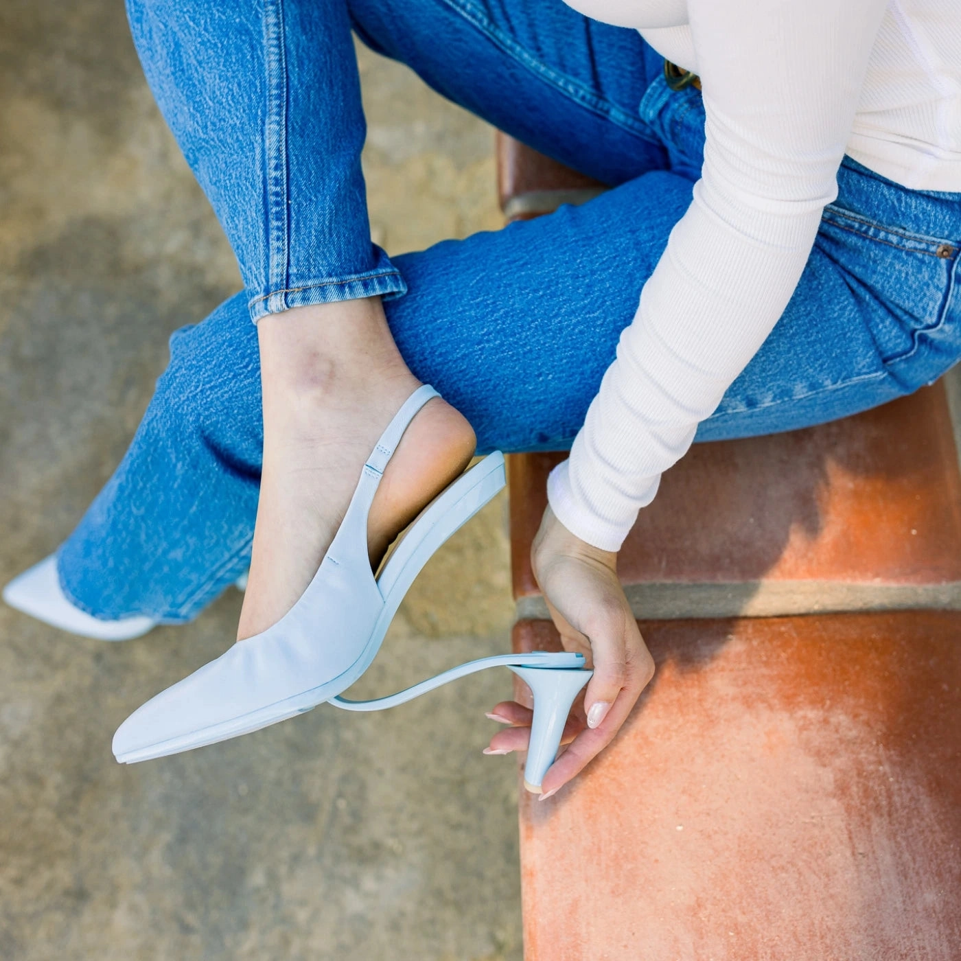 The Slingback - Baby Blue Leather 4 Stiletto