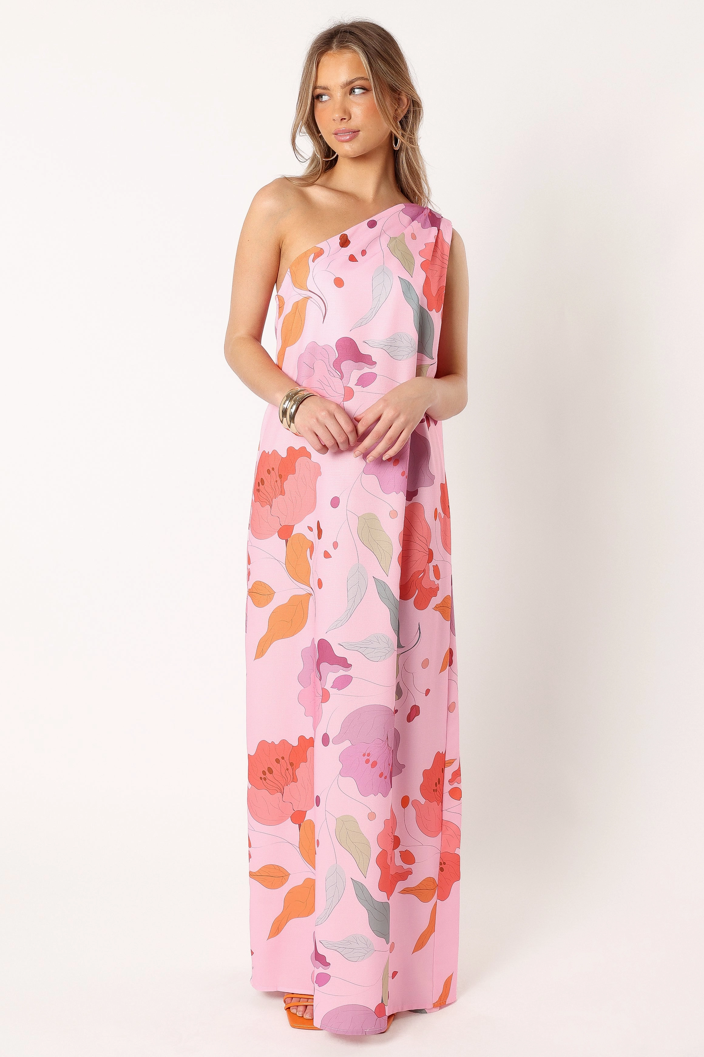 Tillie One Shoulder Maxi Dress - Pink Floral