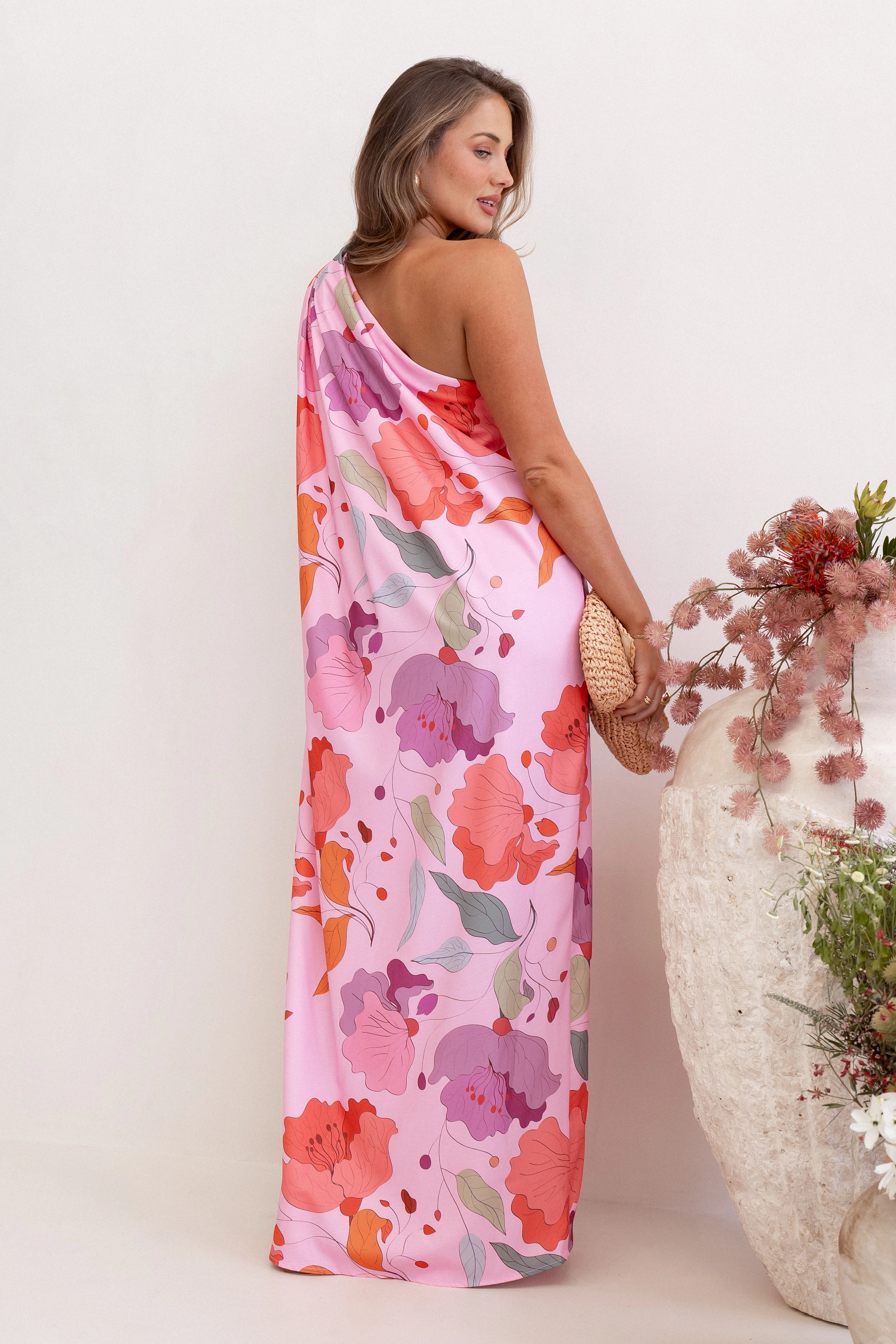 Tillie One Shoulder Maxi Dress - Pink Floral