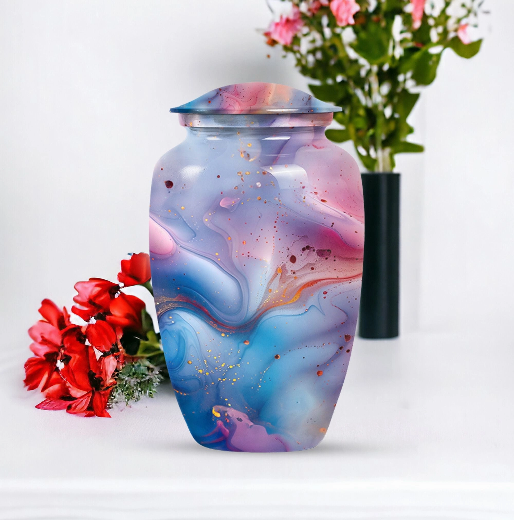 Vibrant Swirl Memorial Urn - A Timeless Tribute in Aluminium