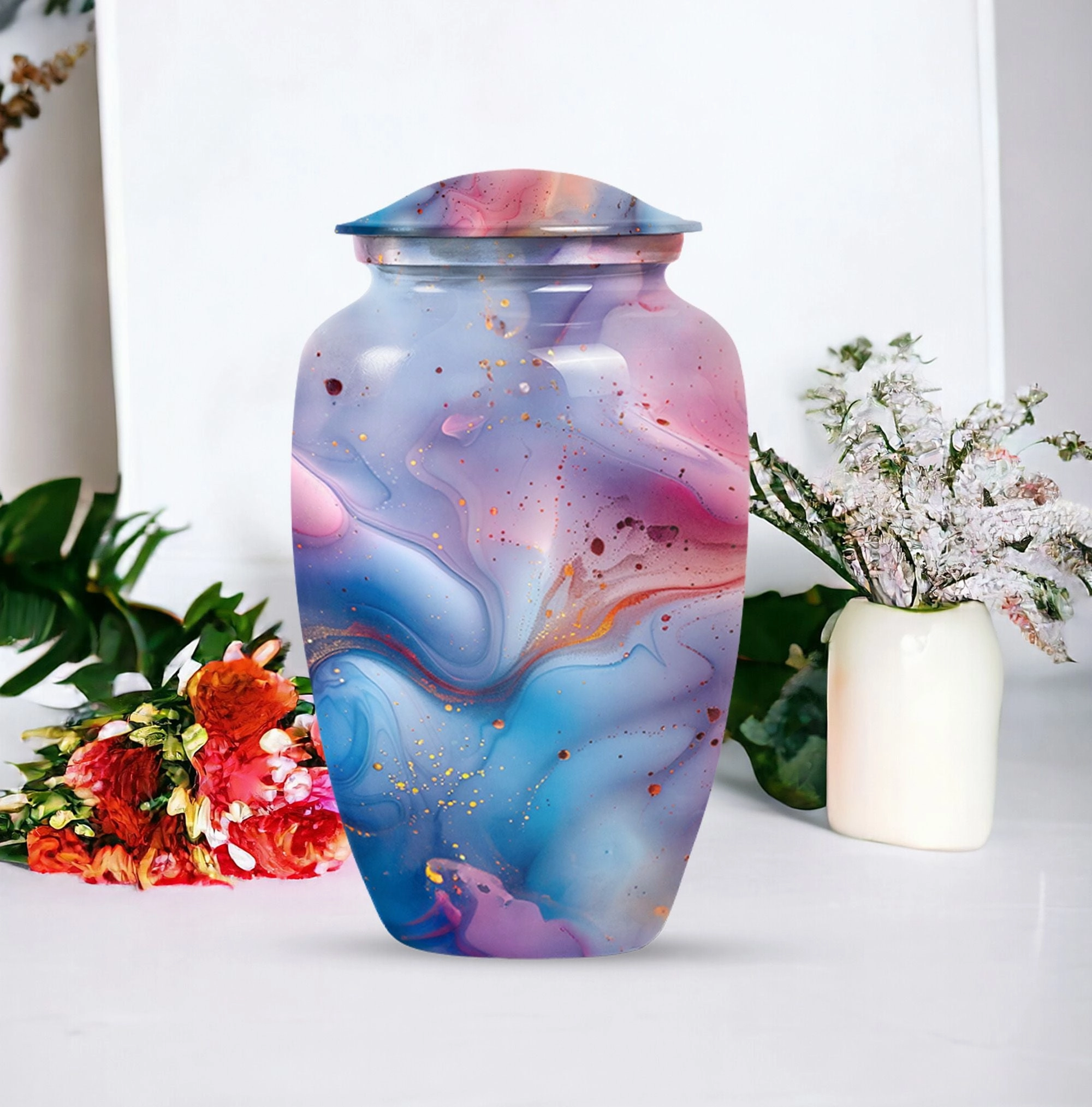 Vibrant Swirl Memorial Urn - A Timeless Tribute in Aluminium
