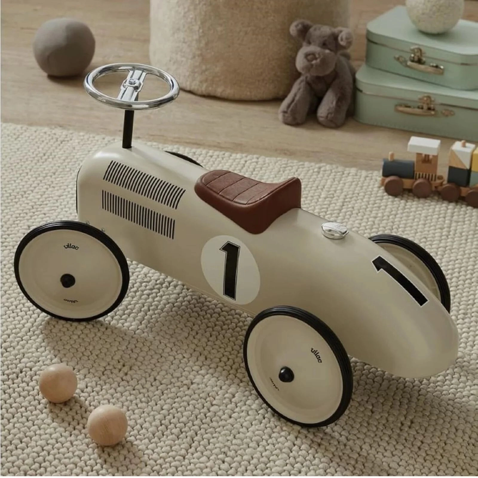 Vilac Ride On Metal Car Toy - Off White