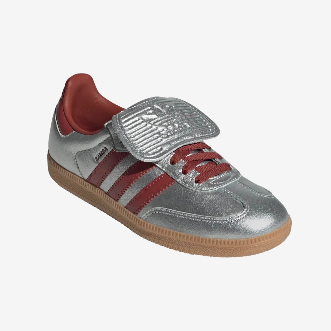 womens adidas samba lt (silver metallic/preloved ruby)